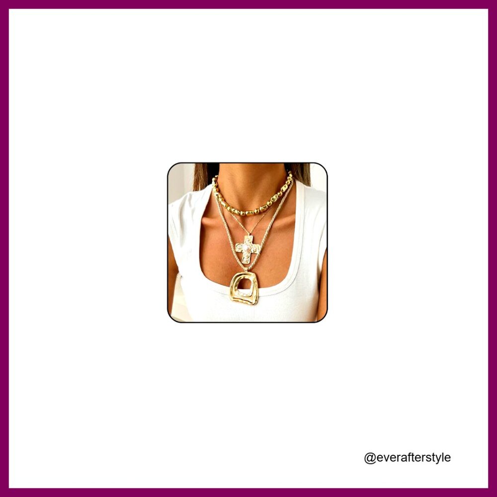 Chunky Statement Necklace Stack With Pendants - image 1